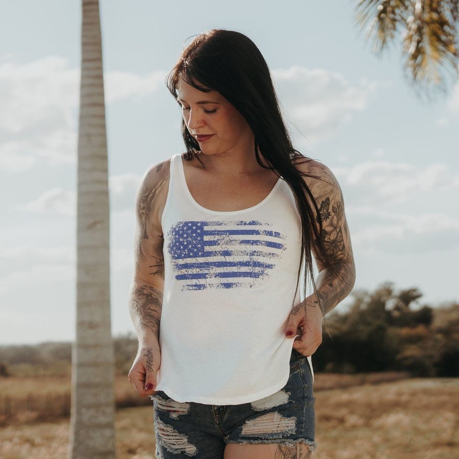 Women's Vintage American Flowy Tank - White
