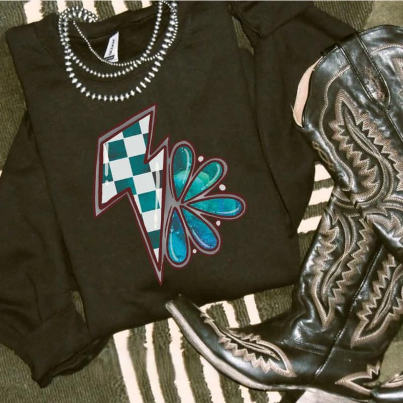 Blue Bolt Crewneck vintage sweatshirts, cowgirl outfits, western outfits women clothing, country western girl tops stuff...