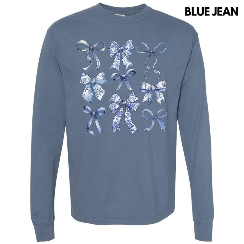 Blue Bow Coquette Collage Long Sleeve Comfort Colors 'NLB' Shirt Hoodie Sweatshirt