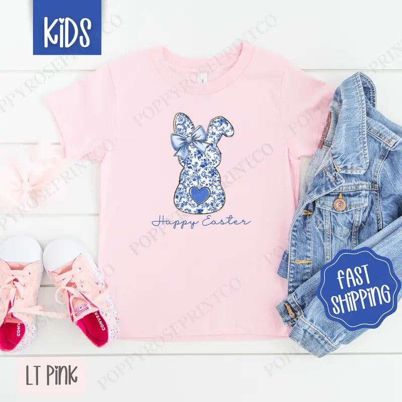 Blue Chinoiserie Bunny Shirt Easter Children'S Cute Gildan Shirt Hoodie Sweatshirt