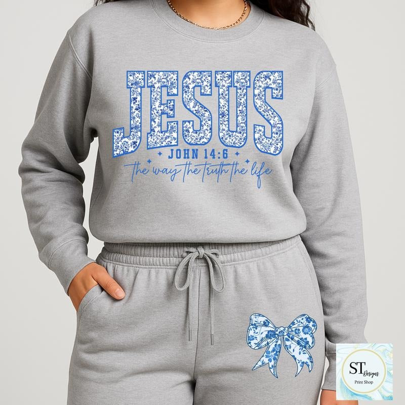 Blue Floral Jesus is the reason Sweatshirt and Joggers Sold Seperatly Shirt Hoodie | PrintMintTees.com