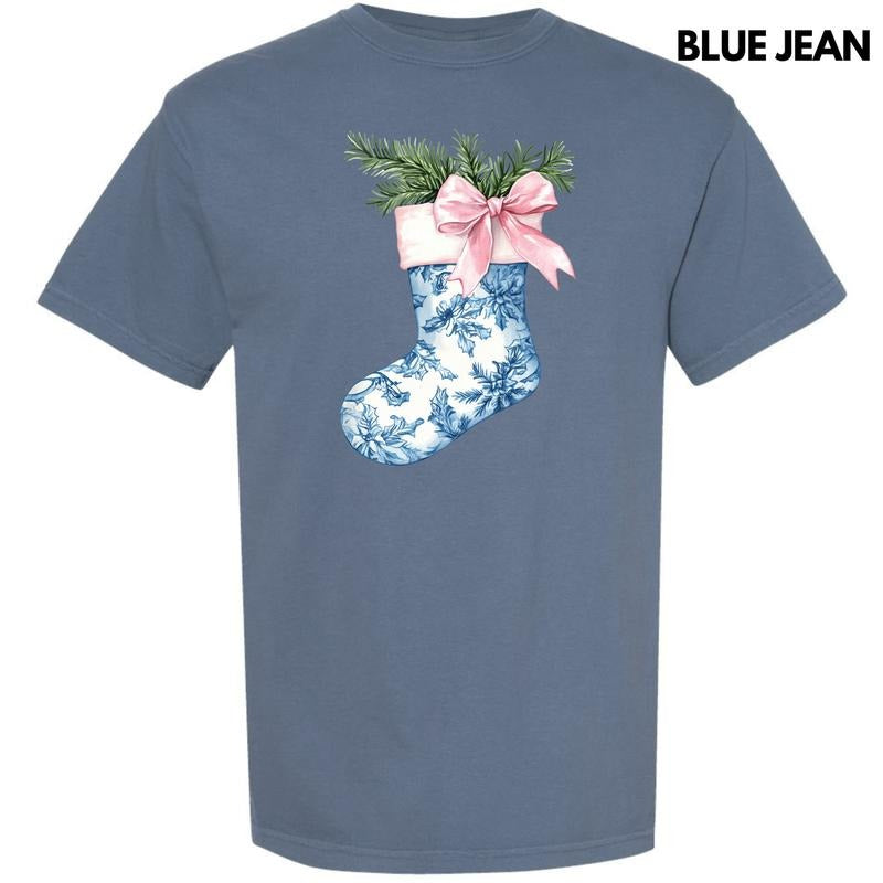 Blue Floral Stocking Comfort Colors T-Shirt 'NLB' Hoodie, Sweatshirt | PrintMintTees.com
