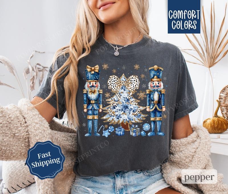 Blue Nutcracker Christmas Shirt Comfort Colors Holiday Tshirt, Women's Holiday Tee Hoodie Sweatshirt | PrintMintTees.com
