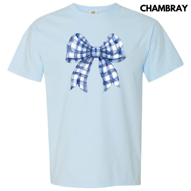 Blue Plaid Big Bow Comfort Colors T-Shirt 'NLB' Hoodie Sweatshirt | PrintMintTees.com