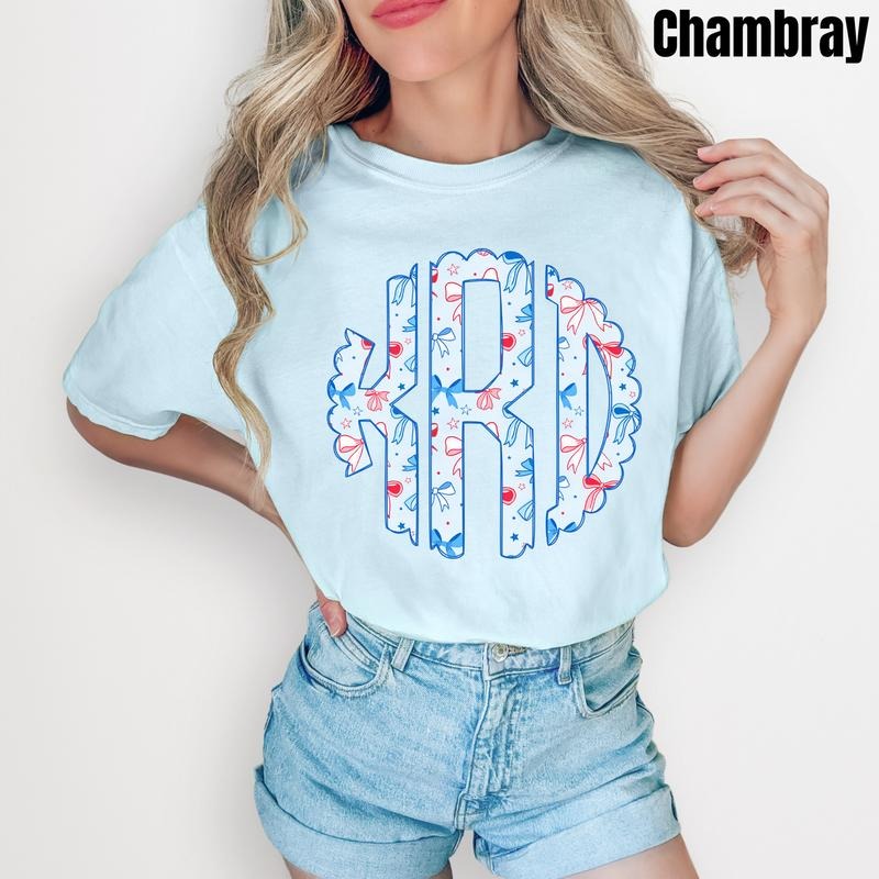 Blue USA Bows Monogram Comfort Colors T-Shirt 'NLB' Hoodie Sweatshirt | PrintMintTees.com