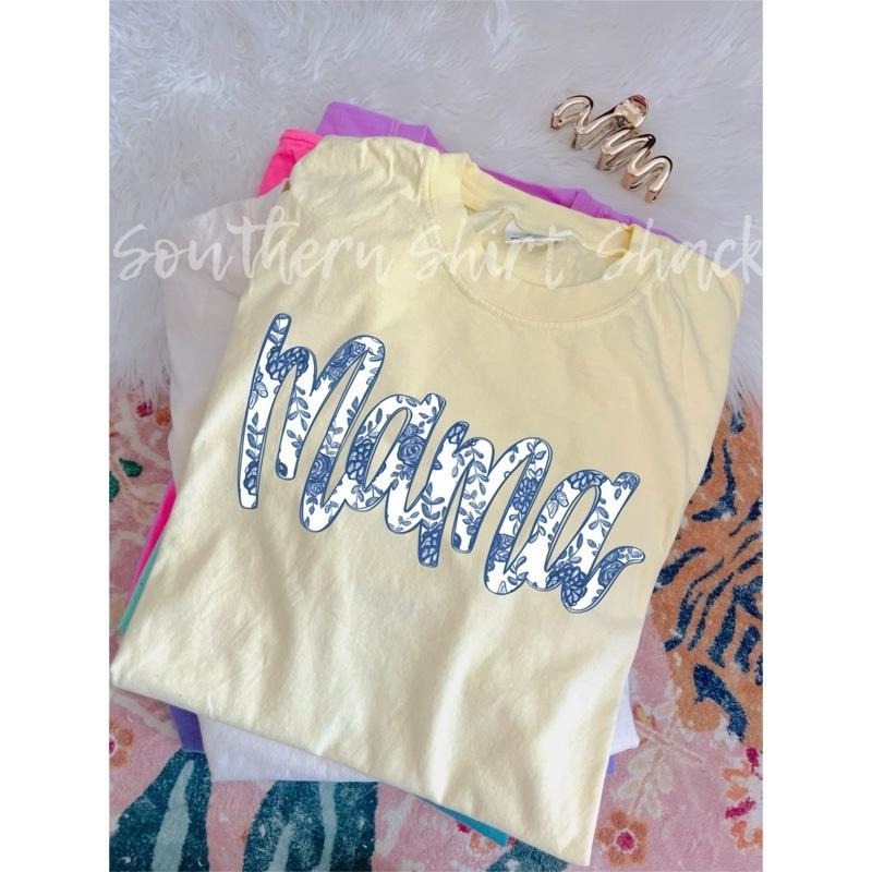 Blue floral mama T shirt  | Banana comfort colors t shirt Hoodie Sweatshirt | PrintMintTees.com