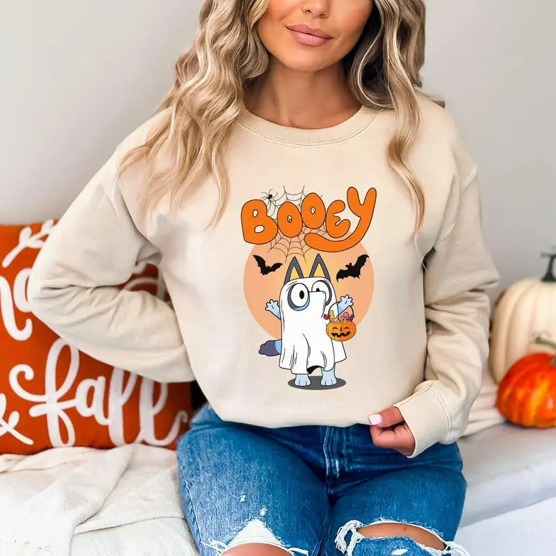 Bluey Halloween Shirt, Retro Booey Spooky Season Sweatshirt, Bluey Spooky Vibes Shirt, Bluey Family Matching Halloween...
