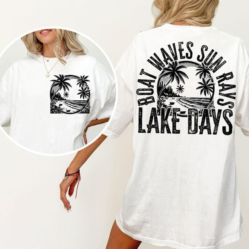 Boat Waves Sun Rays Lake Days  Lake Shirt  Retro Summer  Hello Summer  Beach  Retro Lake Summer Hoodie Sweatshirt