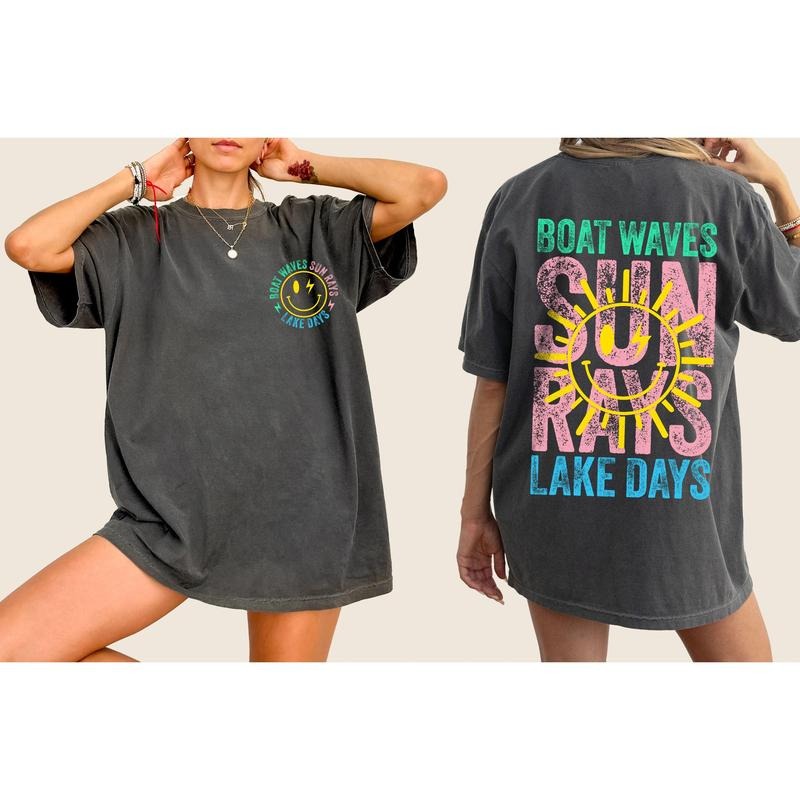 Boat Waves, Sun Rays, Lake Days, Lake Life, Summer, Boating, Lake Hair, Retro, Front and Back, Tshirt Comfort Colors...