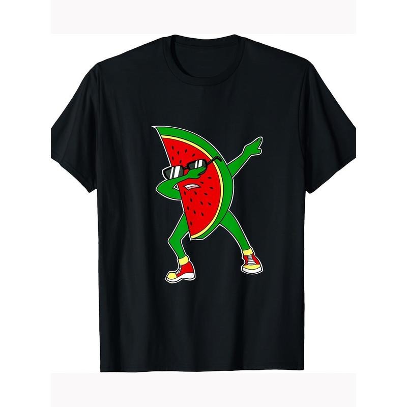 Bohemian Style Men's Watermelon Print T-Shirt - 100% Cotton, Crew Neck, Short Sleeve