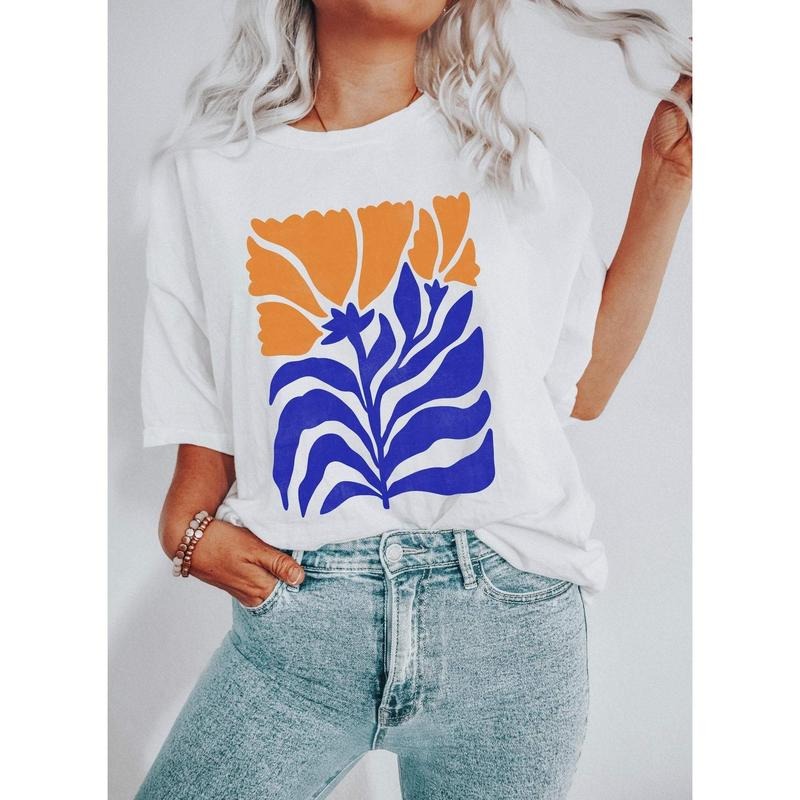 Boho Botanical Blue and Orange Wildflower T-Shirt Hoodie, Sweatshirt | PrintMintTees.com