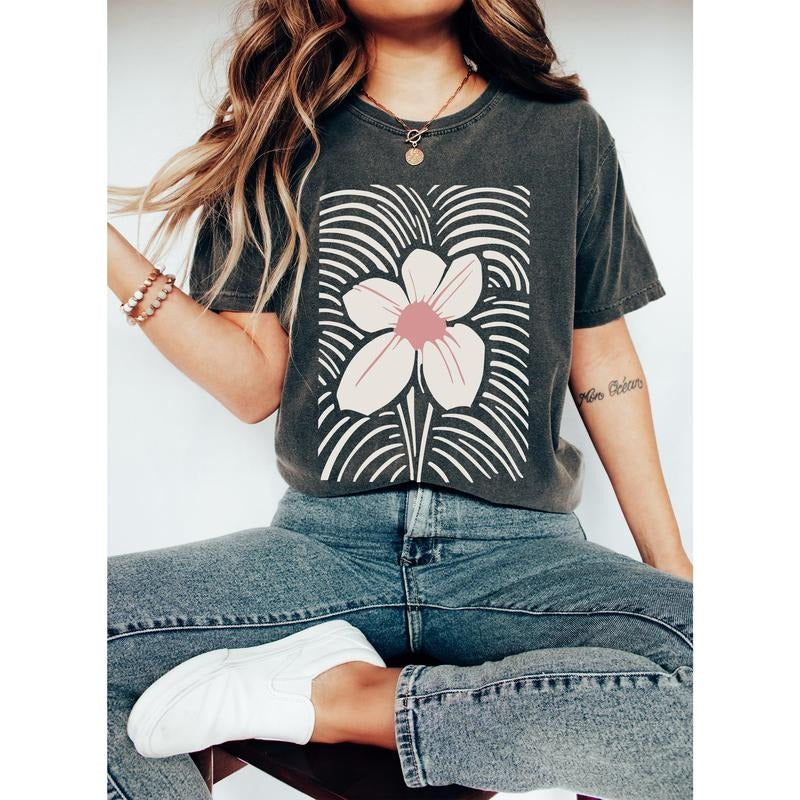 Boho Chic Floral Print Comfort Colors Tshirt Hoodie, Sweatshirt | PrintMintTees.com