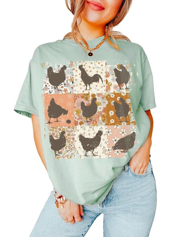 Boho Chickens Shirt, Retro Farmhouse Floral Backyard Chicken Tee, Cottagecore Aesthetic Clothing, Chicken Gift For Her,...