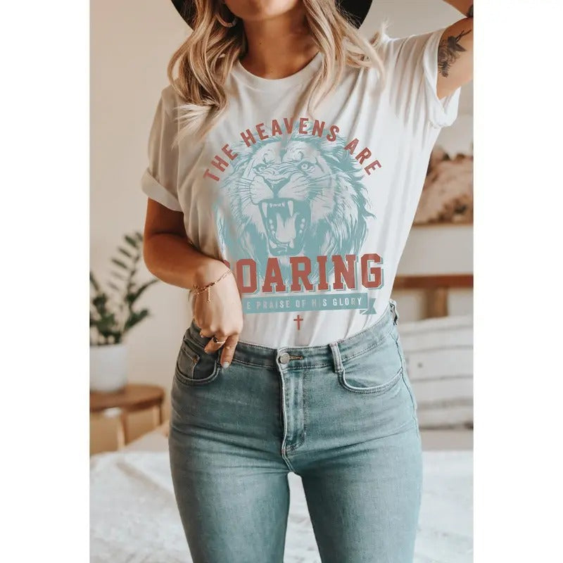 Boho Christian Shirts The Heavens Are Roaring Christian TShirts Bible Verse Shirt Trendy Christians T Shirts Cotton Top...
