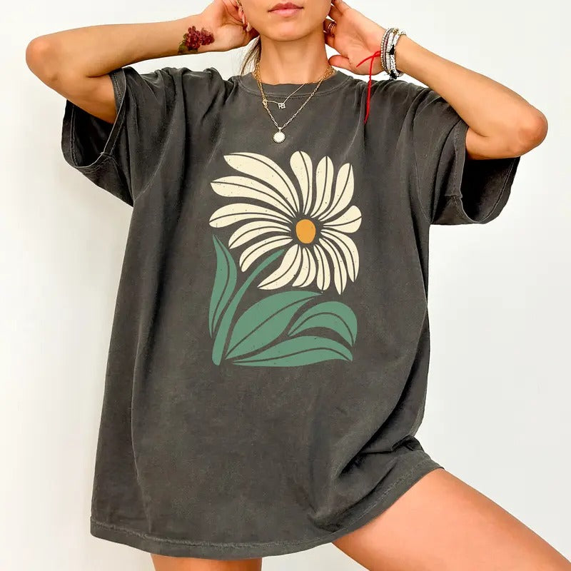 Boho Daisy Vintage Shirt Botanical Flower Printed Retro Daisy Unhinged Shirt Retro Daisy Daisy Lover Wildflower Comfy Fabric Tops Womenswear Cotton Fabric Relaxed Fit Chic T-Shirts, Hoodie, Sweatshirt