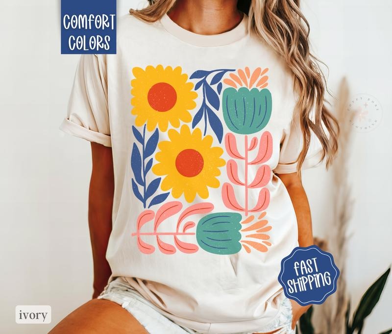 Boho Floral 5 Shirt Comfort Colors, Wildflower Tshirt, Boho Tee, Oversized Women's Shirt, Floral Abstract Tee Hoodie...