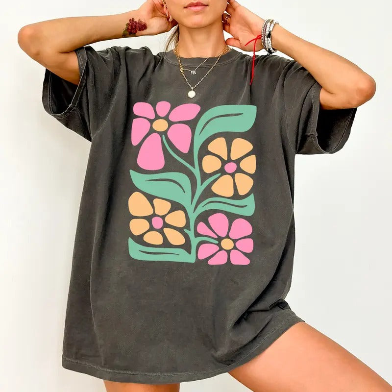 Boho Flowers Comfort Colors Shirt, Retro Floral T-shirt, Vintage Wild Flower Tee, Women Clothing, Plant Lover Outfits...