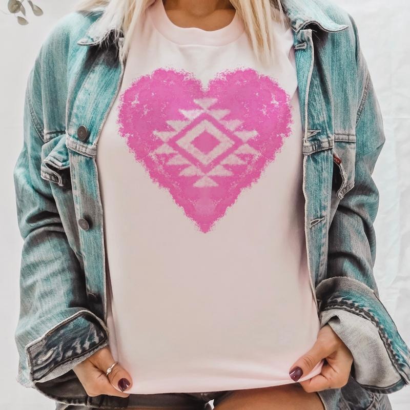 Boho Heart T-Shirt Valentines Day Shirt Geo Heart Tee Soft Print Shirt Soft Valentines T-Shirt Geo Heart T-shirt...