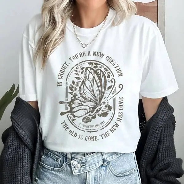 Boho christian Transformed by Christ Shirt Religious Shirt, Jesus Shirt Christian Gift 90s vintage Hoodie Sweatshirt