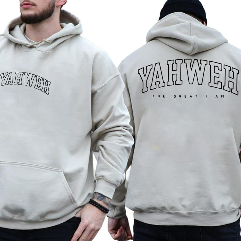 Bold YAHWEH & JESUS 2 Sided Graphic Hoodie Casual Street Style Fleece Fabric Pullover Hooded Sweatshirt Trendy Tops for...