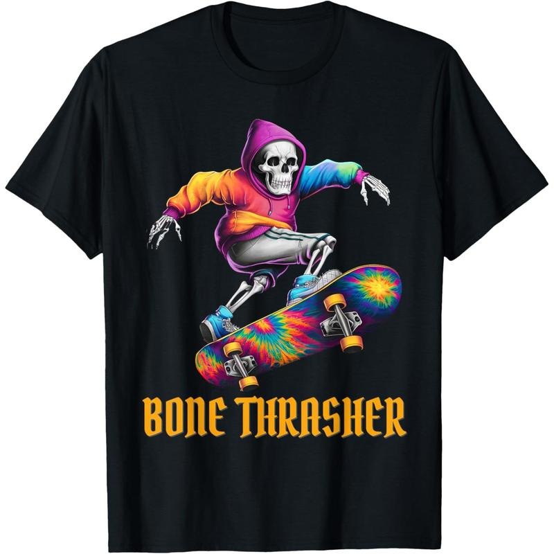 Bone Thrasher, Funny Skeleton Skateboarder Halloween T-Shirt made in usa Hoodie Sweatshirt | PrintMintTees.com