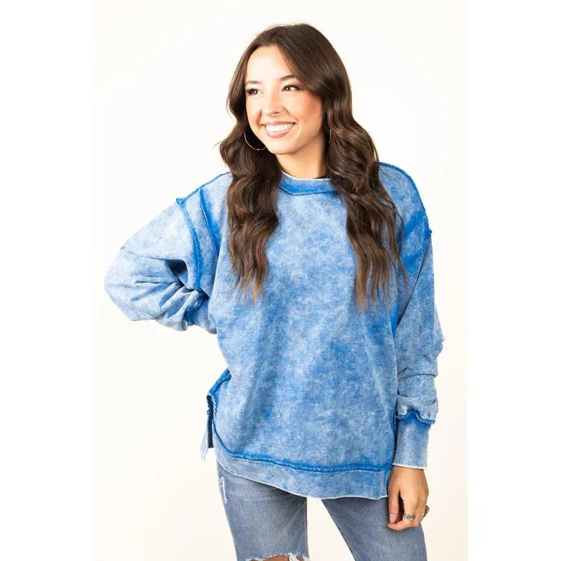 Bonfire Babe Ocean Blue Acid Wash Terry Sweatshirt Shirt Hoodie | PrintMintTees.com