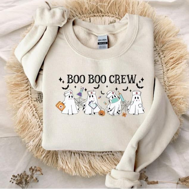 Boo Boo Crew Sweatshirt, Funny Nurse Shirt, Halloween Nurse Crewneck, Ghost Nurse T-Shirt, Spooky Nursing Top, Cute Nurse...