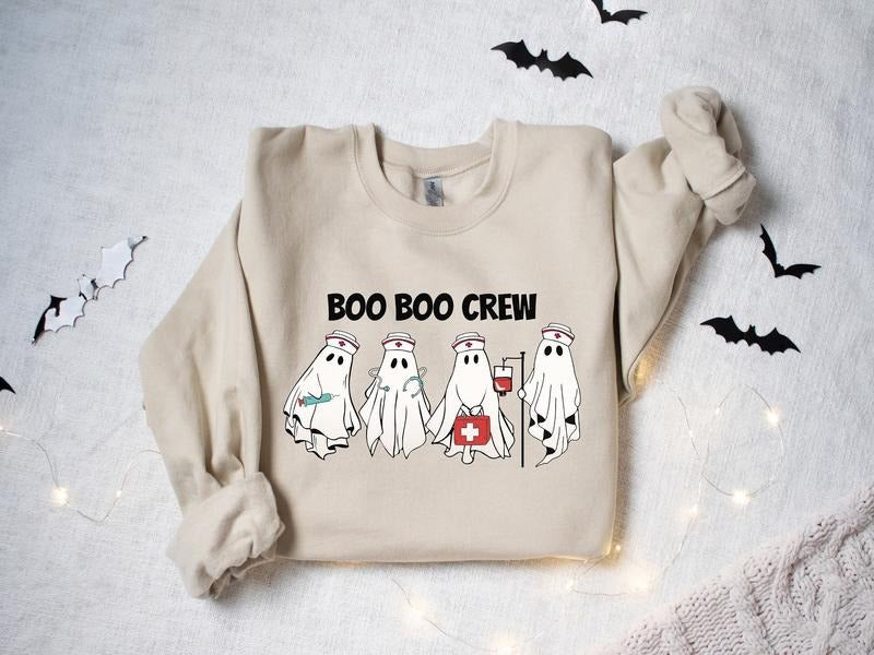 Boo Boo Crew Sweatshirt, Halloween Nurse Sweatshirt, Halloween Ghost Nurse Sweater, Spooky Nurse Shirt, Halloween Nurse...