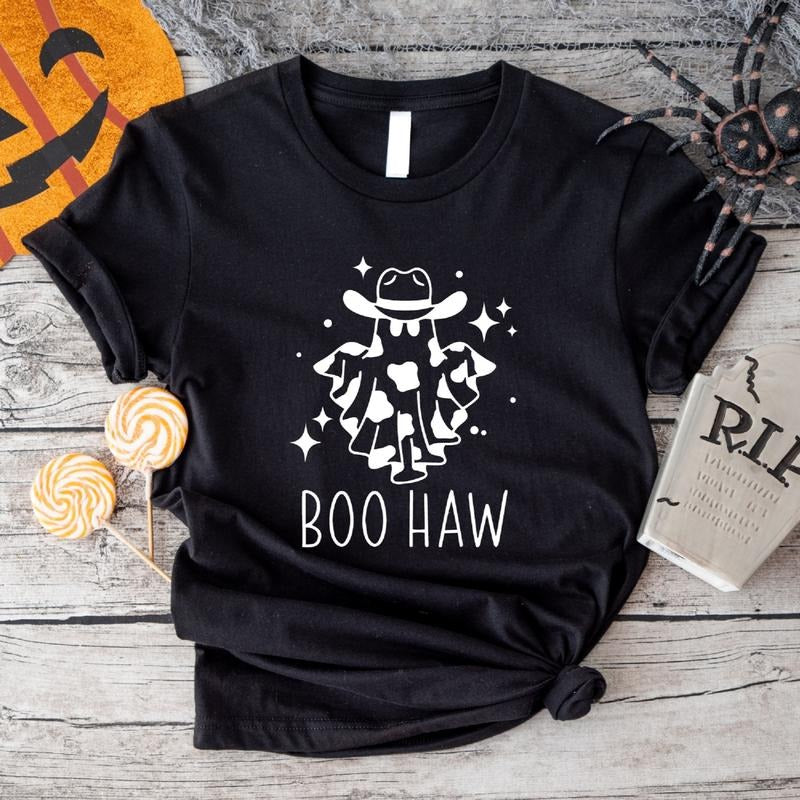 Boo Haw Shirt, Funny Ghost Halloween Shirt, Unisex Western Halloween Gift Tee, Matching Spooky Season Tee. Hoodie Sweatshirt