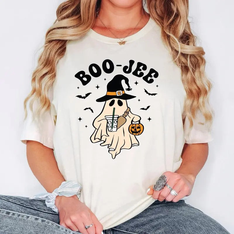 Boo Jee Shirt, Halloween Ghost shirt,Boo Shirt, Spooky Ghost Shirt, Spooky Season Ghost Shirt Cotton Womenswear Hoodie...