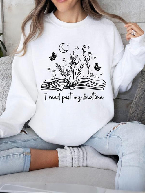 "Bookish Botanical" Sweatshirt, White Crewneck with Literary Art, Ideal for Bookish Trendsetters & Minimalist Admirers,...