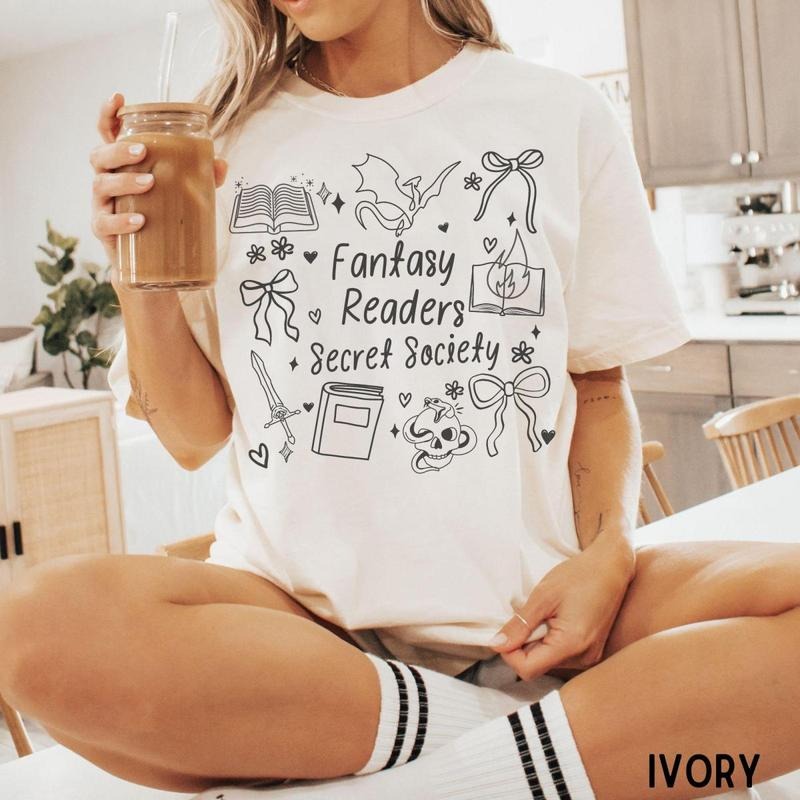 Bookish Doodle Bookish T-shirt, Fantasy Book Lover's Gift, Book Club Crewneck, Coquette Reading Tee, Literary Gift,...