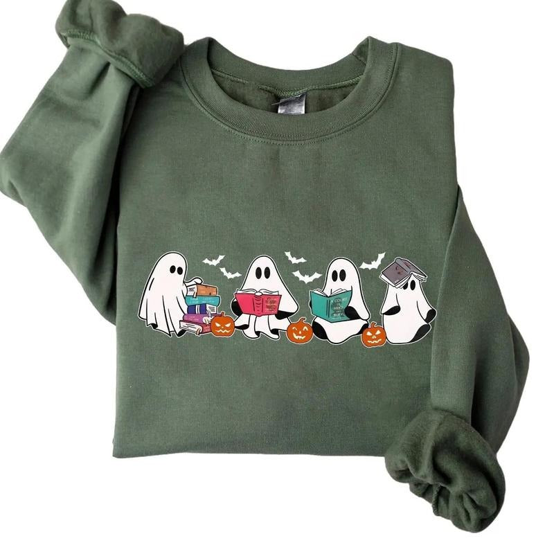 Bookish Ghost Halloween Sweatshirt Hoodie Tshirt, Halloween 2024 Gifts | PrintMintTees.com