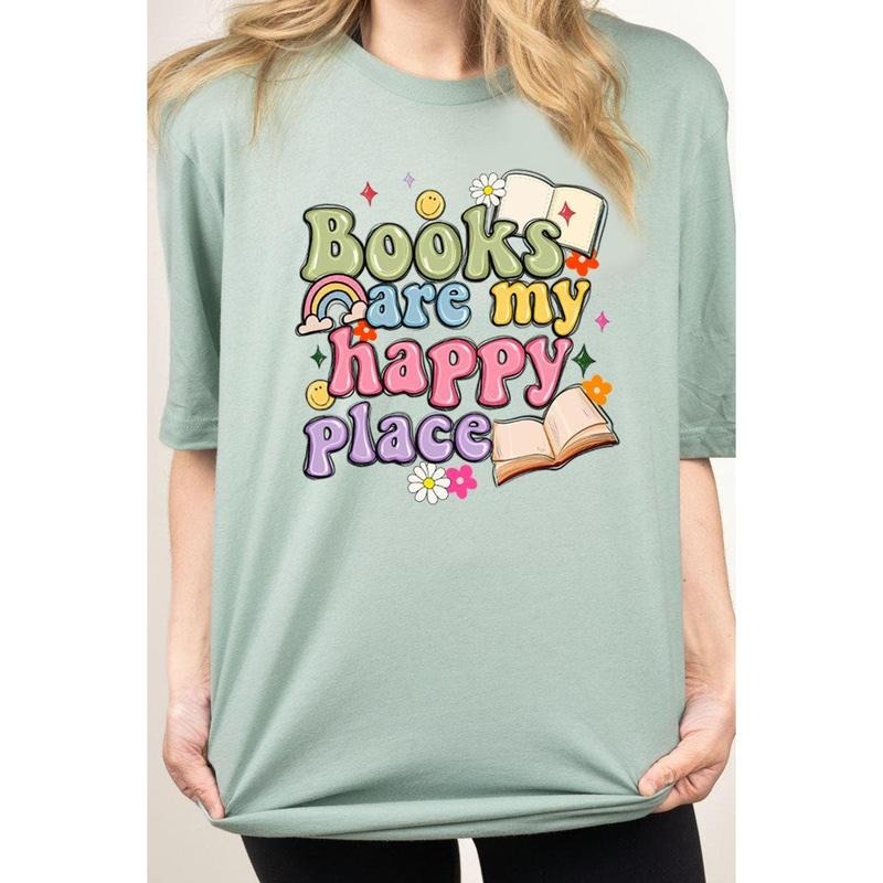 Books Are My Happy Place Combed Cotton T-Shirt Hoodie Sweatshirt | PrintMintTees.com