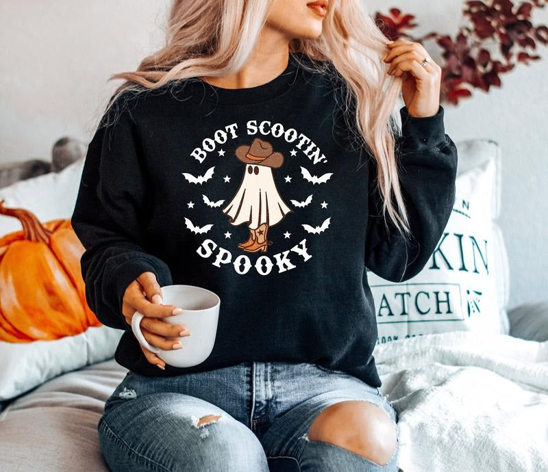 Boot Scootin Spooky Sweatshirt Cute Spooky Shirt Halloween Gift Halloween Shirt Cowboy Ghost Shirtwestern Halloween Shirt...