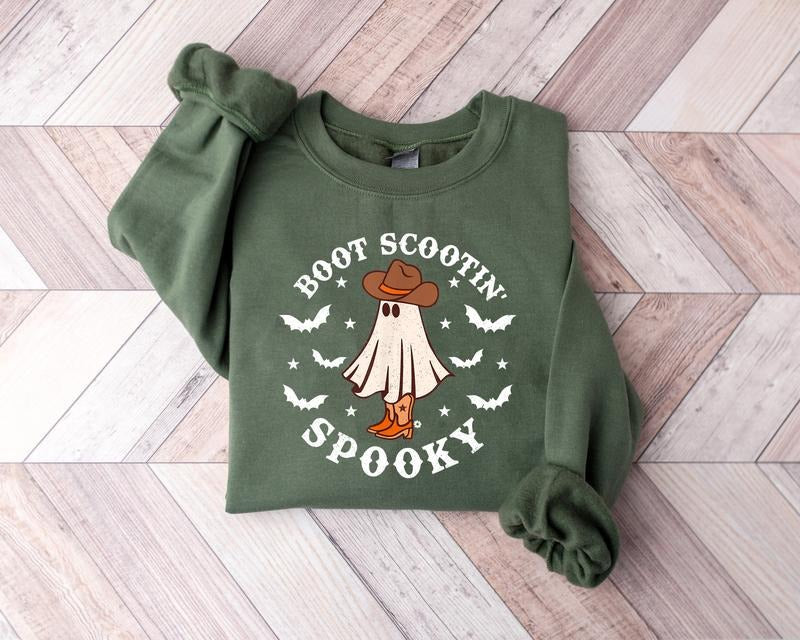 Boot Scootin Spooky Sweatshirt, Cute Spooky Halloween Shirt, Cowboy Ghost Shirt, Western Halloween Shirt, Halloween Gift...
