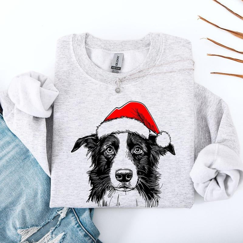 Border Collie, Santa, Dog, Christmas, Dog Lover, Pet Sweatshirt, Crew Neck, Women's, Crewneck T-Shirts, Hoodie