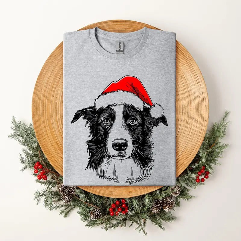 Border Collie, Santa, Dog, Christmas, Dog Lover, Pet T-Shirt, Soft Style Tee, Women's Graphic Tshirt Hoodie, Sweatshirt