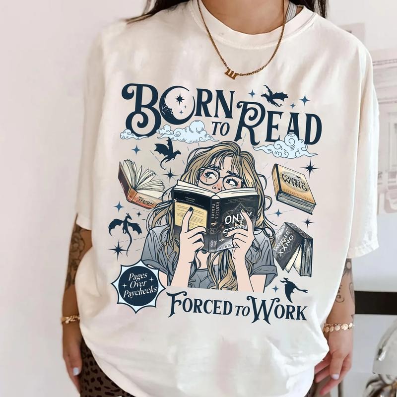 Born To Read Forced To Work T-Shirt, The Empyrean Series Shirt, Onyx Storm Fourth Wing Sweatshirt, Dragon Rider Shirt,...