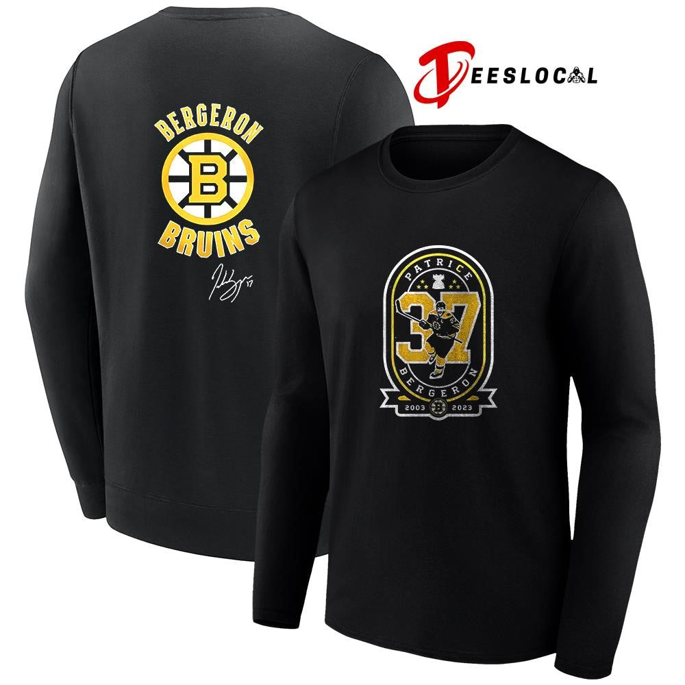 Boston Bruins Patrice Bergeron pose signature logo shirt