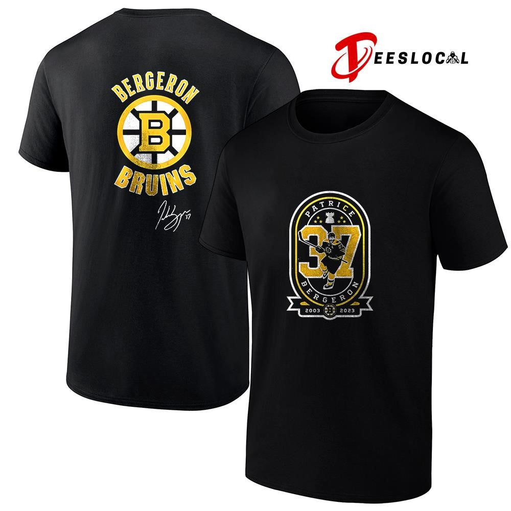 Boston Bruins Patrice Bergeron pose signature logo shirt