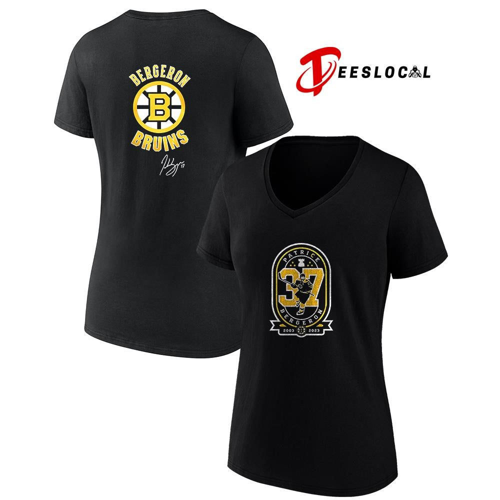 Boston Bruins Patrice Bergeron pose signature logo shirt
