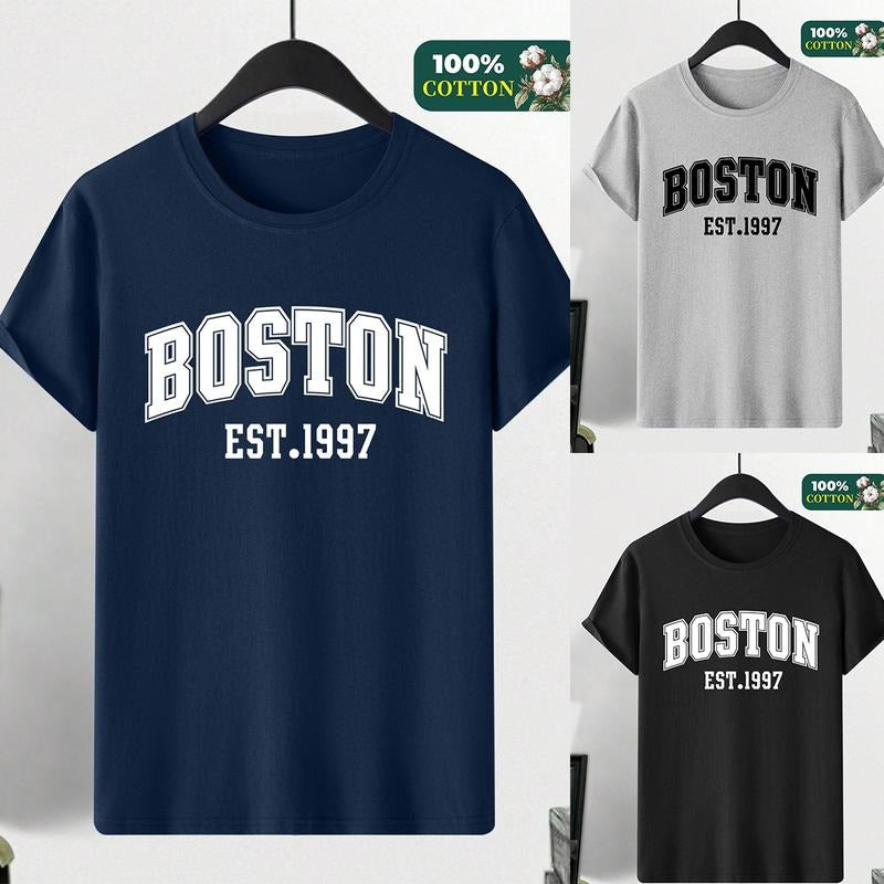 Boston Est. 1997 Graphic Men's T-Shirt - 100% Cotton, Casual Crew Neck, Short Sleeve (S-2XL) DY15 Hoodie Sweatshirt