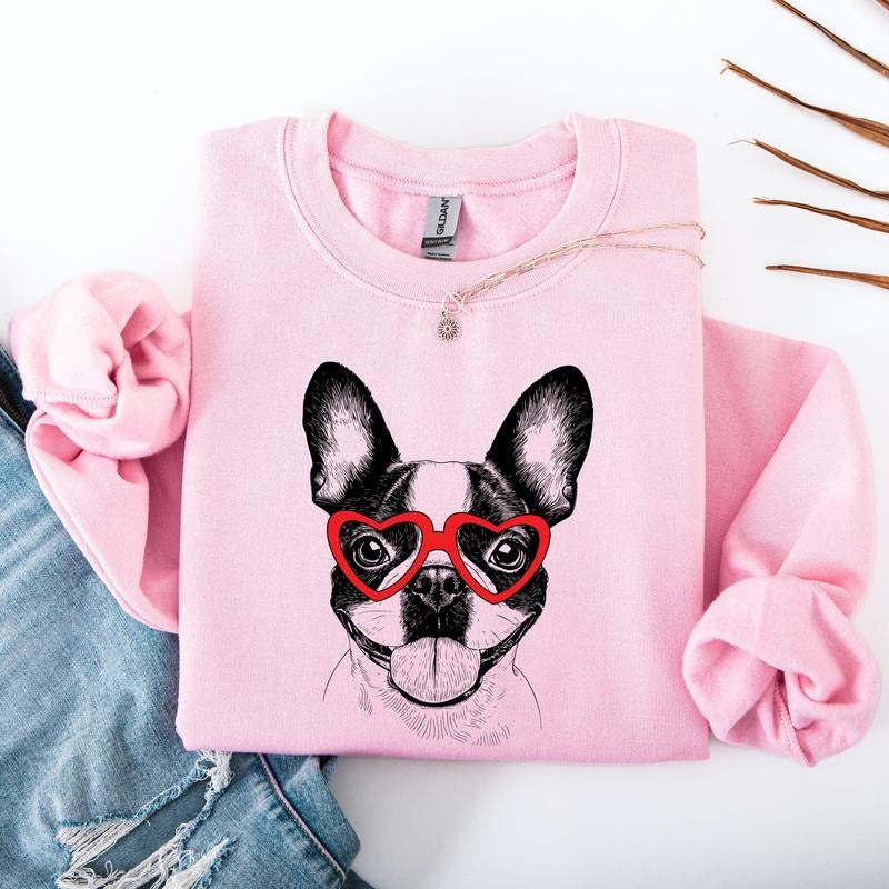 Boston Terrier, Dog Lover Apparel, Pet, Dog Breed, Cute Sweatshirt, Crew Neck, Women's, Crewneck Shirt Hoodie