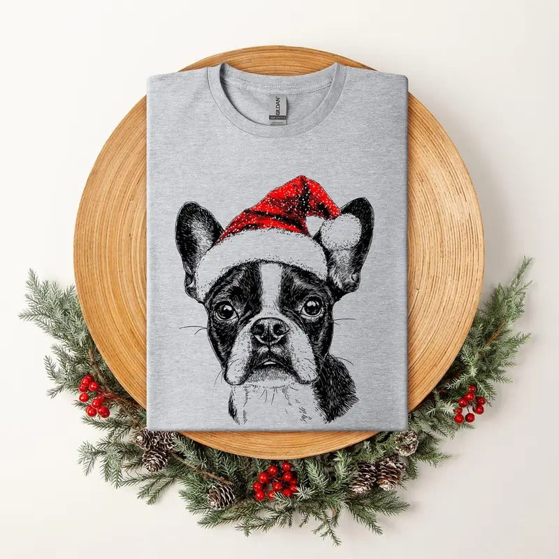 Boston Terrier Santa Dog Dog Lover Pet Soft T-Shirts, Hoodie, Sweatshirt