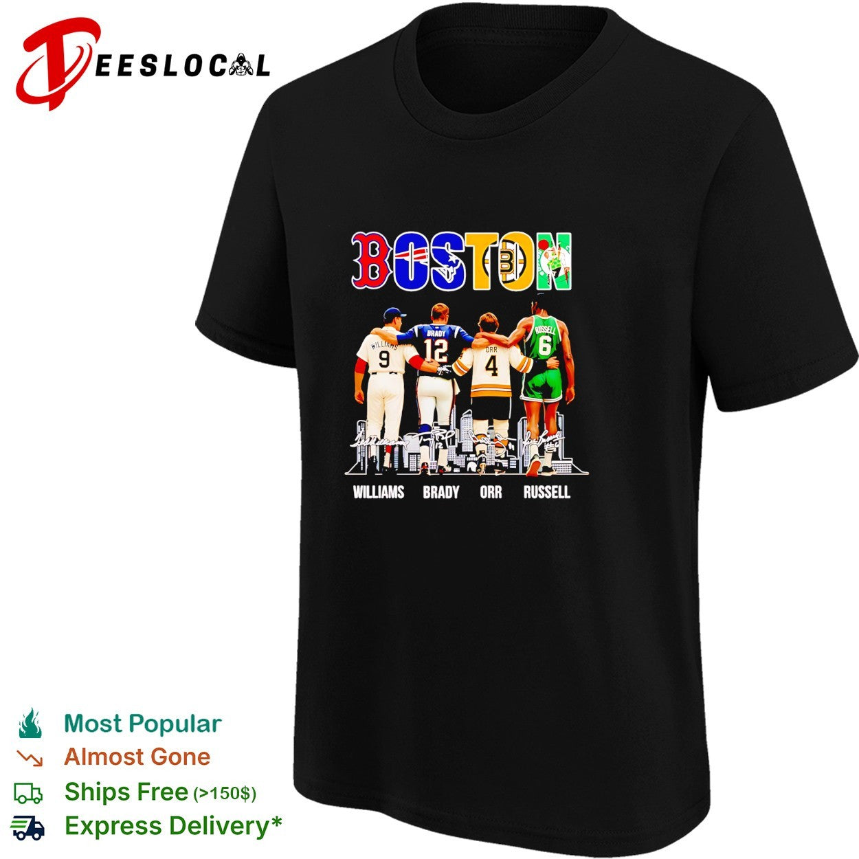 Boston sports legends Williams Brady Orr Russell shirt