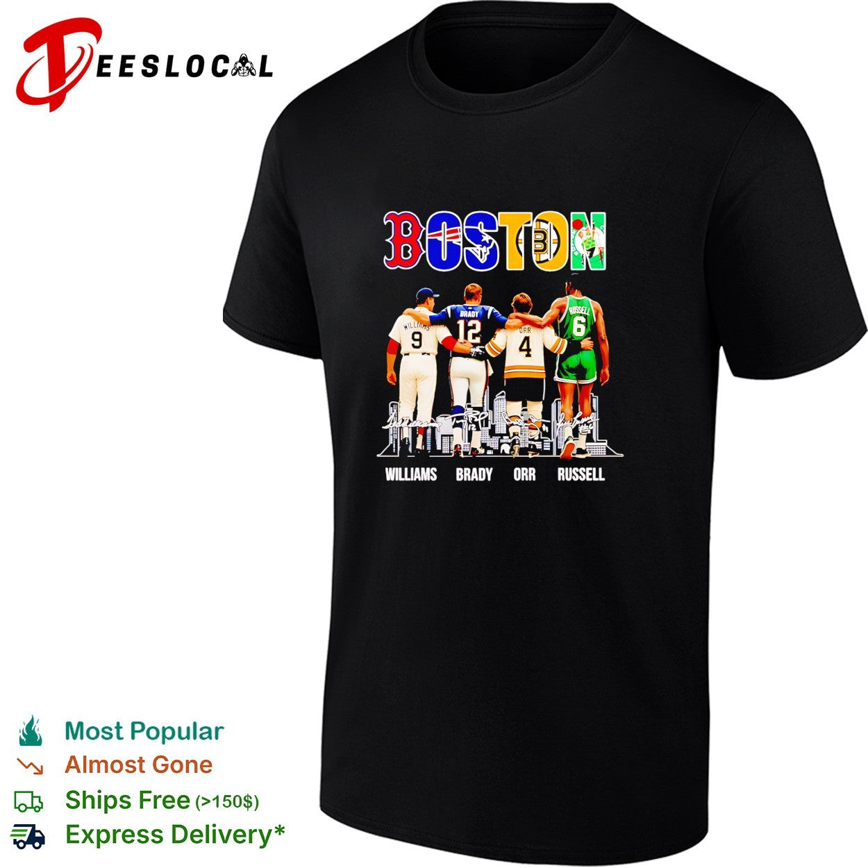 Boston sports legends Williams Brady Orr Russell shirt