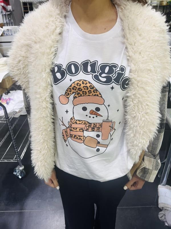 Bougie Snowman Snow Xmas Xmas Snowman Soft Print Snowman Shirt Hot Cocoa Cozy Spirit Leopard Snowman Shirt Xmas Fun Snow Sublimation Print Casual Cute Top Winter T-Shirts, Hoodie, Sweatshirt