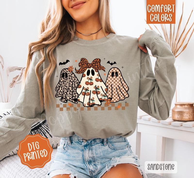Boujee Ghost Trio Long Sleeve TShirt, Trendy Women's Halloween Tee Hoodie, Sweatshirt | PrintMintTees.com
