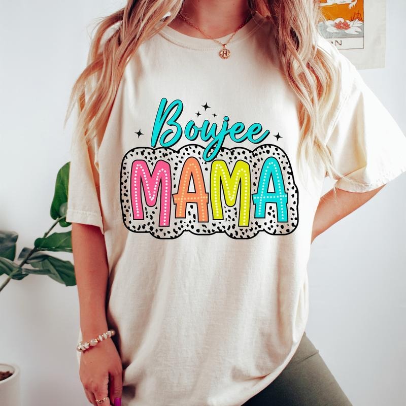 Boujee Mama T-Shirt, Dalmatian Dots T-Shirt, Bright Doodle, Trendy Mom T-Shirt, Mama Shirt DTF, tshirt hot trend 2025...